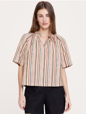 Banana Republic Striped Multi-Color Poplin Top Sz Large